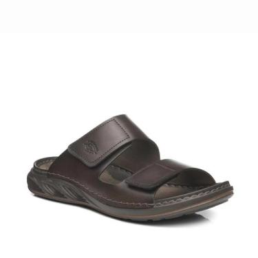 Imagem de Chinelo Masculino Pegada tiras autocolantes Couro Amortech Ref 131283,