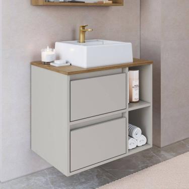 Imagem de Gabinete de Banheiro Suspenso 60cm com 2 Nichos 1 Porta Basculante e 1 Gaveta com Cuba Bh8005 Mel/Arenas