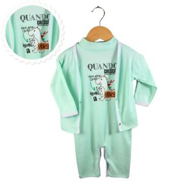 Imagem de Kit 3 Pçs Macacao Bebe Ribana Casaquinho E Meia COM transfer Menino Me