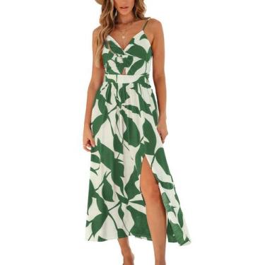 Imagem de Vestido de verão CUPSHE verde estampado sem mangas de praia para mulhe