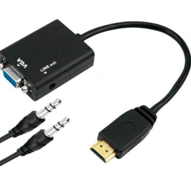 Imagem de Adaptador conversor HDMI para VGA Fêmea com entrada P2