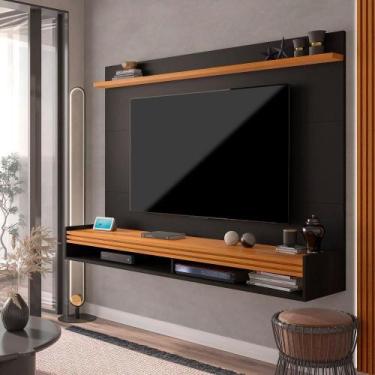 Imagem de Painel Ripado 55 Polegadas Com Nicho E Prateleira Ipanema - Preto E Ce