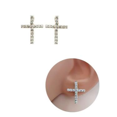 Imagem de Brinco de Cruz Strass Cristal Folheado Ouro 18k Antialérgico - Mixfolh