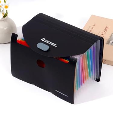 Imagem de Pasta de arquivos expansível, organizador de arquivos de recibos de suporte, pastas portáteis com 13 bolsos para cupons, bilhetes, notas e cartões de visita, preto