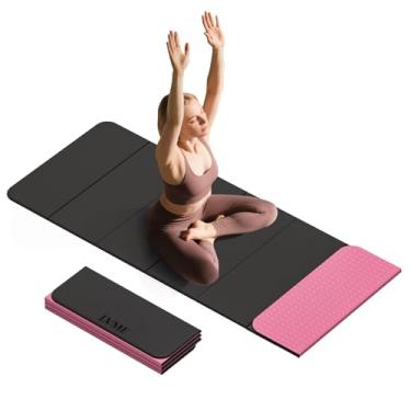 Imagem de Tapete de ioga dobrável, 0,8 cm de espessura (8 mm), certificado SGS, antiderrapante, 180 x 61 cm, dobrável para viagens, pilates, acampamento, tapete esportivo ambiental, material TPE inodoro (preto