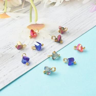 Imagem de Pingentes de cristal de vidro triangulares galvanizados, 100 peças, com pinos de cabeça de bola de latão para joias, brincos, pulseiras, artesanato, 8 x 6 x 4,5 mm, 8mm, Vidro, Sem Pedra Preciosa