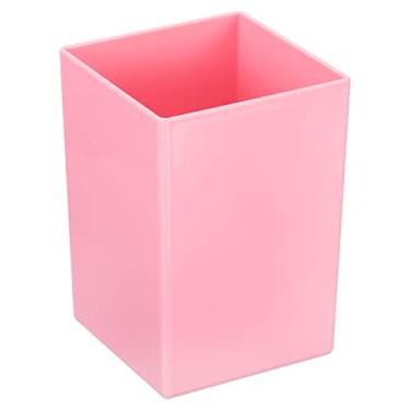 Imagem de Porta-lápis, caneta de plástico, porta-pincéis de maquiagem, organizador quadrado, organizador de mesa, suporte de papelaria para escritório em casa, rosa
