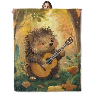 Imagem de Cobertor de guitarra de ouriço para meninas, meninos, crianças e adultos, 152 x 203 cm, cobertor de flanela aconchegante para quarto, acampamento, sofá, decoração de quarto, presentes macios e quentes
