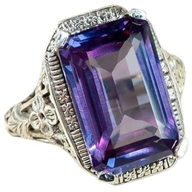 Imagem de Anéis de noivado de zircônia cúbica roxa banhada a ouro branco, alianças de compromisso, festas noturnas, presentes de dia dos namorados, alianças de eternidade para mulheres, 9, Cobre, Sem pedra