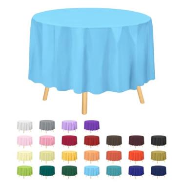 Imagem de Toalha de mesa de plástico premium de 213 cm redonda de plástico – azul claro