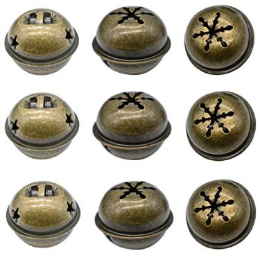 Imagem de 15 sinos de bronze, estrela com design de flocos de neve, pequeno elíptico, de latão antigo para artesanato, Natal, Halloween, festival, decoração