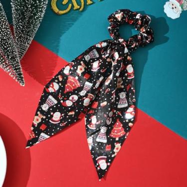 Imagem de Cachecol de cabelo de Natal, laços de cabelo de cetim colorido com laços, acessórios elásticos para rabo de cavalo para mulheres e meninas (preto)