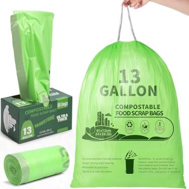 Imagem de Amyhill 50 sacos de lixo compostáveis 13 galões cordão resistente extra grosso 1,58 mil sacos de lixo 49,2 litros 13 galões de altura cozinha resíduos de sucata para casa de banho, lixo, verde