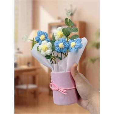 Imagem de Buquê de flores de crochê feito à mão, arranjo floral, girassol, rosa, margarida e eucalipto, para o dia das mães, aniversário, casamento ou decoração de casa