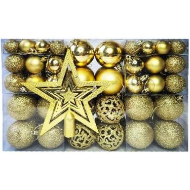 Imagem de Kit 100 Bolas de Natal Douradas Lisas Foscas e Glitter Decoração Compl