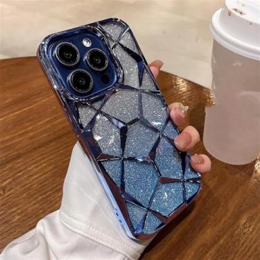Imagem de Capa para iPhone 15 14 13 12 11 Pro Max Plus Glitter 3D Cubo Diamante Mármore Capa TPU Macia, Azul, Para iPhone 15