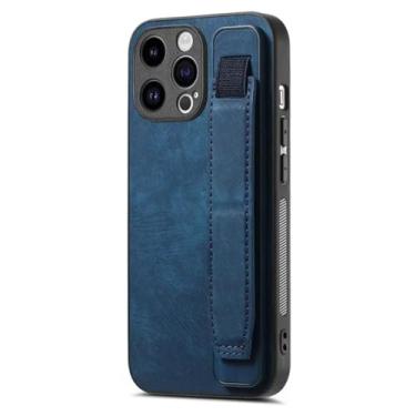 Imagem de Capa de couro vintage com pulseira para iPhone 15 Pro Max 14 13 12 11 Xs XR 7 8 Se 2022 Slim Ultra Thin Kickstand Cover, azul, para iPhone X XS