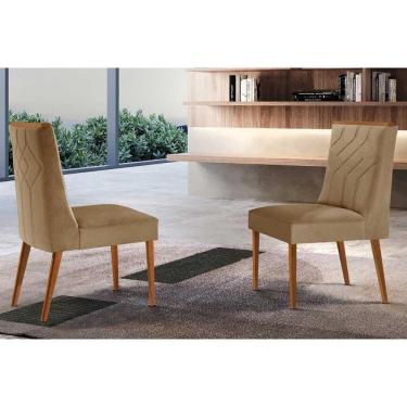 Imagem de Kit 2 Cadeiras De Cozinha Nevada 2 Un Madeira Capuccino-linho Bege Turim - Rufato