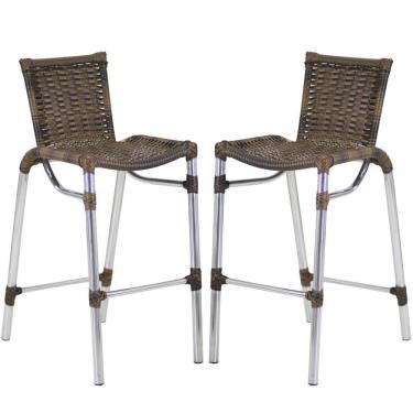 Imagem de Kit 2 Banquetas Alumínio Fortaleza Alta Para Balcão Cozinha Bar Trama Original Argila