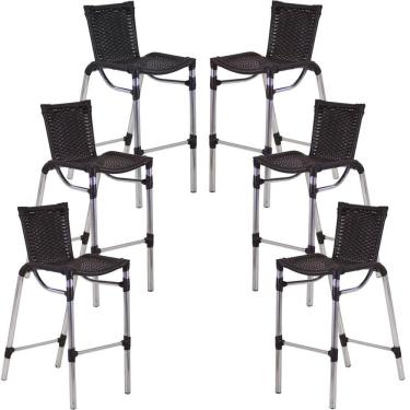 Imagem de Kit 6 Banquetas Alumínio Fortaleza Alta Para Balcão Cozinha Bar Trama Original Tabaco