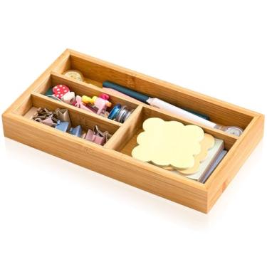 Imagem de Weysat 2 organizadores removíveis de madeira de bambu com 8 divisórias de 30,5 x 20,3 cm, bandeja organizadora de mesa de escritório, gaveta divisória para materiais de escritório, maquiagem, joias