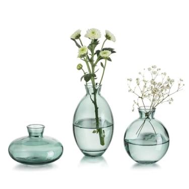 Imagem de Bud Vases 3 peças/conjunto de vasos pequenos feitos à mão lindos vasos verdes pequenos para flores centros de mesa, vasos de vidro, mini vaso de decoração de casa, centros de mesa, decoração de mesa