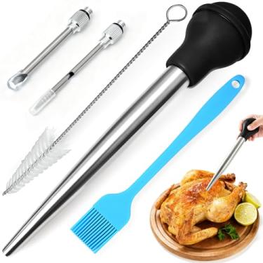 Imagem de PEOUWNES Baster de peru de aço inoxidável com escova de limpeza e agulha, conjunto de injetor de carne preta para utensílios de cozinha caseiros, sabor, carne, frango