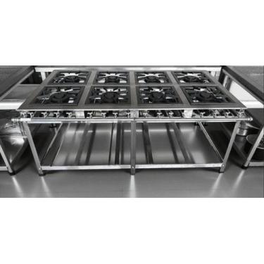 Imagem de Fogão Industrial 8 Bocas Duplas 30x30 P7 em Aço Inox Leona - Mr Fogões