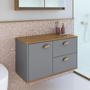 Imagem de Gabinete de Banheiro 80cm 100% Mdf com 1 Porta e 2 Gavetas sem Cuba Lí