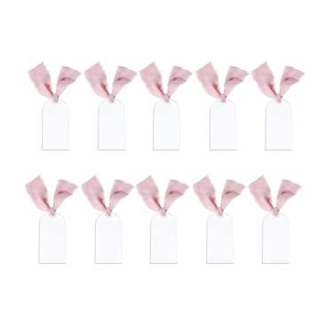 Imagem de 10 cartões de acrílico transparente com fita, placas de nome de casamento em branco, placas reservadas, cartões de assento para mesa, artigos de festa (4 x 9 cm)