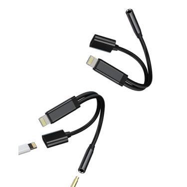 Imagem de Kefiany Adaptador de áudio Lightning para auxiliar de 3,5 mm (pacote com 2) para iPhone 14 13 12 Pro Max Adaptador de cabo de carregador divisor de conector duplo MFI certificado conector de fone de