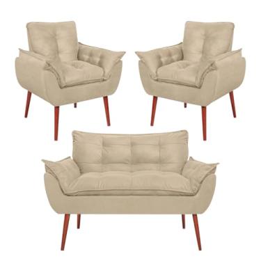 Imagem de Conjunto Sofá Namoradeira 2 Lugares + 2 Poltronas Opala VIT DECOR - Estofado Suede Confortável Pés Palito - Decoração Ambiente Completo - Bege/Cinza/Rose (Bege)