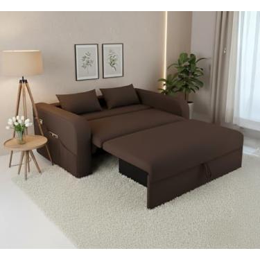 Imagem de Sofá Cama Com Baú 2 Lugares 140cm Lady Day Retrátil Com Almofadas Veludo Marrom Aconchegante