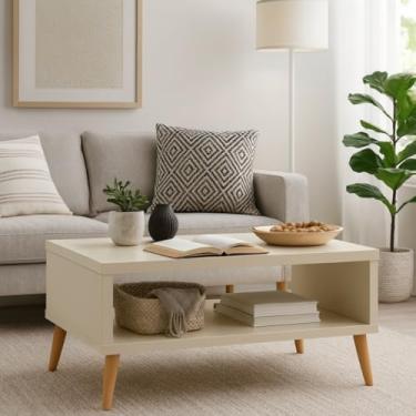 Imagem de Mesa de Centro Retangular com Nicho Organizador Design Moderno para Sala de Estar