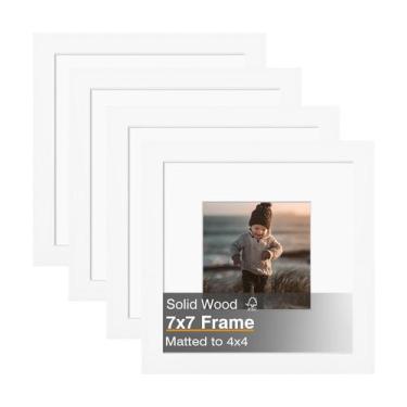 Imagem de Porta-retratos KINLINK 7x7 de madeira maciça branca para 4x4 com tapet