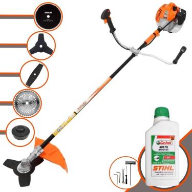 Imagem de Roçadeira Lateral Vulcan Vr520h À Gasolina 52cc 2,5hp + Faca 2 Pontas 330mm + Faca 40 Dentes 255mm + Faca 80 Dentes 255