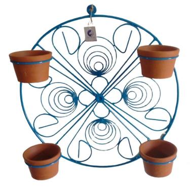 Imagem de Suporte Ferro Mandala Para 4 Vasos - Azul.