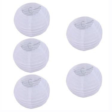 Imagem de TOOMYAUTO 5 peças de lanternas de papel branco decorativas redondas para decorações de festa de casamento, aniversário, festival, decoração de casa (25,4 cm)