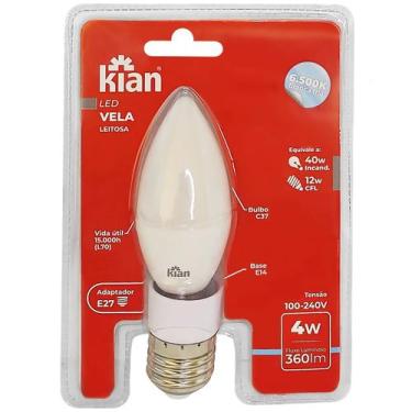 Imagem de Lâmpada Vela Lisa Led 4W E14 Bivolt Leitosa Branco Frio E27 - KIAN, Bi