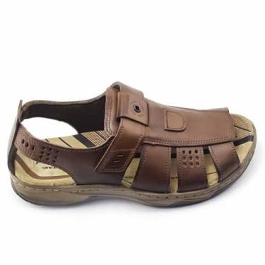 Imagem de Sandália Fechada Masculina Pegada Couro Tira Autocolante Conforto Orig