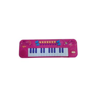 Imagem de Teclado Musical Infantil com Microfone, 25 Teclas, Rosa, Plástico ABS, 36,5x12x3,5cm, 4 Ritmos e Função de Gravação, Alimentação por Pilhas AA, para Crianças Acima de 3 Anos