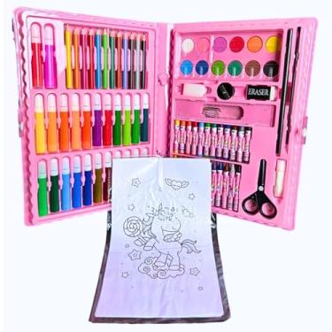 Imagem de Maleta Estojo de Pintura Infantil Rosa com 86 Peças para Meninas KIT completo para Desenho e Pintura Ideal para Escola