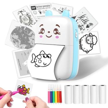 Imagem de Mini impressora de adesivos, impressora de adesivos sem tinta com 5 rolos de papel, impressora de bolso inteligente Bluetooth compatível com iOS e Android, impressora térmica portátil para imagens