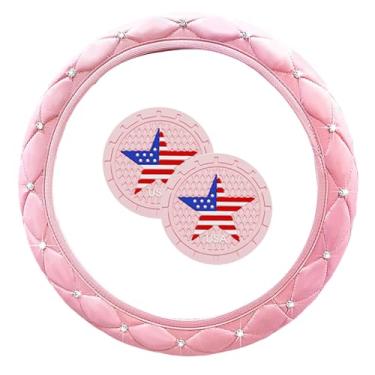 Imagem de Capa de volante rosa brilhante acessórios de carro para mulheres ajuste universal 37,5-38 cm (H-Pink-DZ)