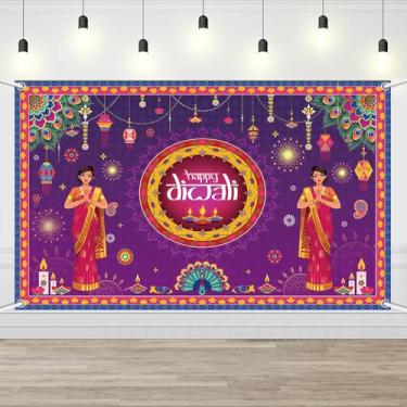 Imagem de AIBIIN Happy Diwali Pano de Fundo Festival de Luzes Decorações de Festa Indiano Diwali Pavão Banner Deepavali Decorações para Casa ao Ar Livre 179 x 110 cm