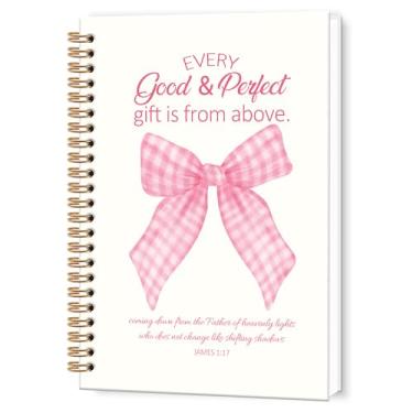 Imagem de TWRVI Caderno espiral cristão com laço rosa Coquette, caderno com versículo bíblico 1:17 para igreja, material escolar, cadernos de escrituras de oração religiosa, cadernos de diário de 14 x 21 cm