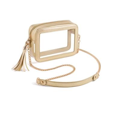 Imagem de Unilily Bolsa transparente para eventos de estádio – Bolsa transversal transparente aprovada para estádios para mulheres, shows, esportes e festivais, Dourado