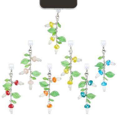 Imagem de DELORIGIN 6 peças de pingentes de plugue de poeira plugues à prova de poeira com tampa de porta de carregamento de cogumelo tampas de porta USB C protetor pingentes acessórios para a maioria dos