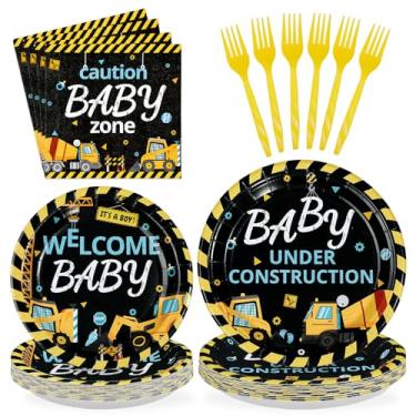 Imagem de 96Pcs Construction Baby Shower Party Supplies Dump Truck Construction Plates and Napkins Welcome Baby Trucker Tableware Sets for Boys Kids Baby Shower Birthday Party Decorations Serves 24