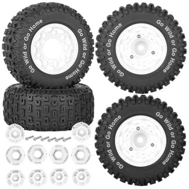 Imagem de RCYouHott RC Truck Wheels Tires 12mm/14mm/17mm Hex for 1/10 Arrm a Senton/Slash 2WD 4WD 4×4/Axia1/Redca t/Rc4w d,w/Detachable Replace Running on Off-Road Tire RC Wheel Hex,Wheels and Tires,White